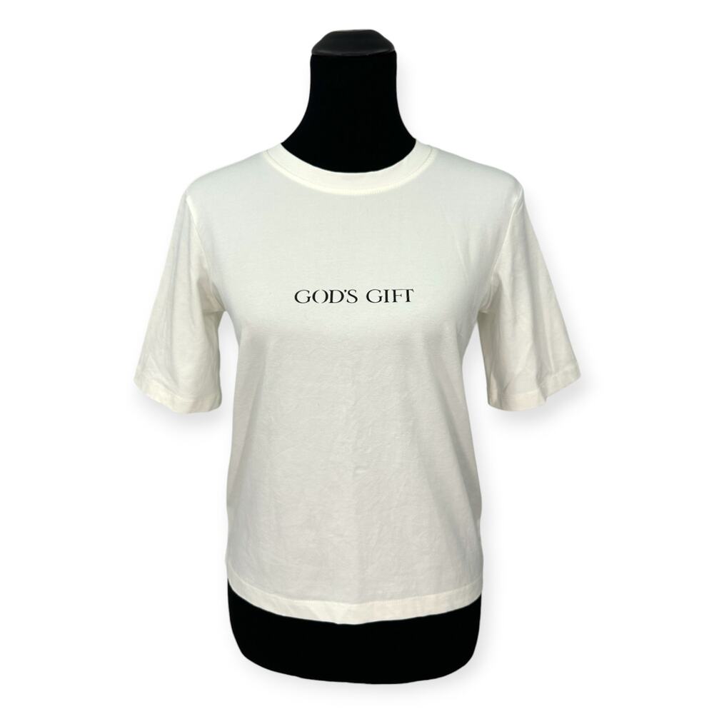 THEO | Small | God's Gift Short Sleeve Crewneck T-Shirt Tee in Ivory White